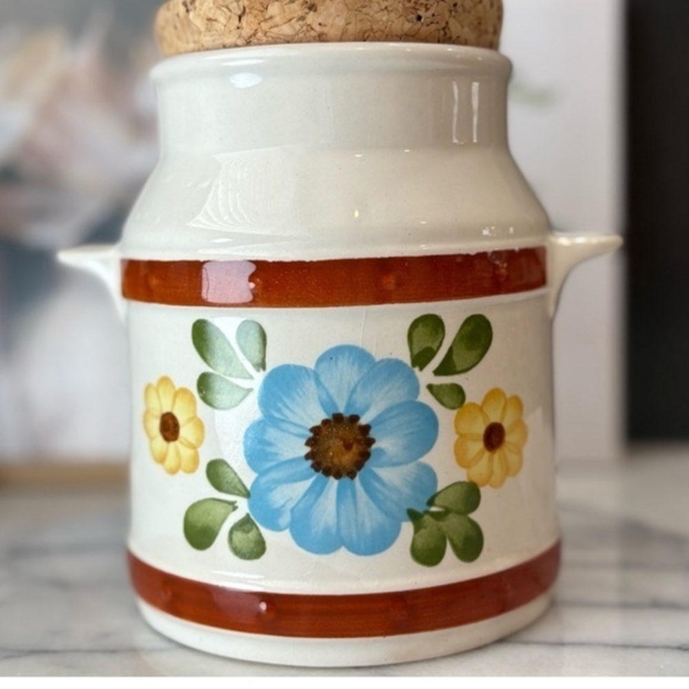 VINTAGE FTD Floral Ceramic Jar with Cork Lid